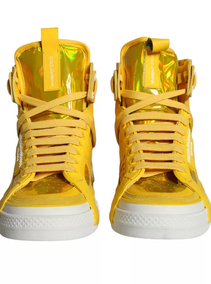 Dolce & Gabbana Leather High Top Sneakers In Yellow