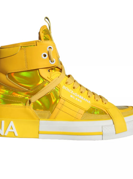 Dolce & Gabbana Leather High Top Sneakers In Yellow