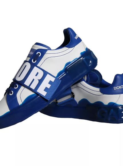 Dolce & Gabbana Amore Print Sneakers In Blue Leather