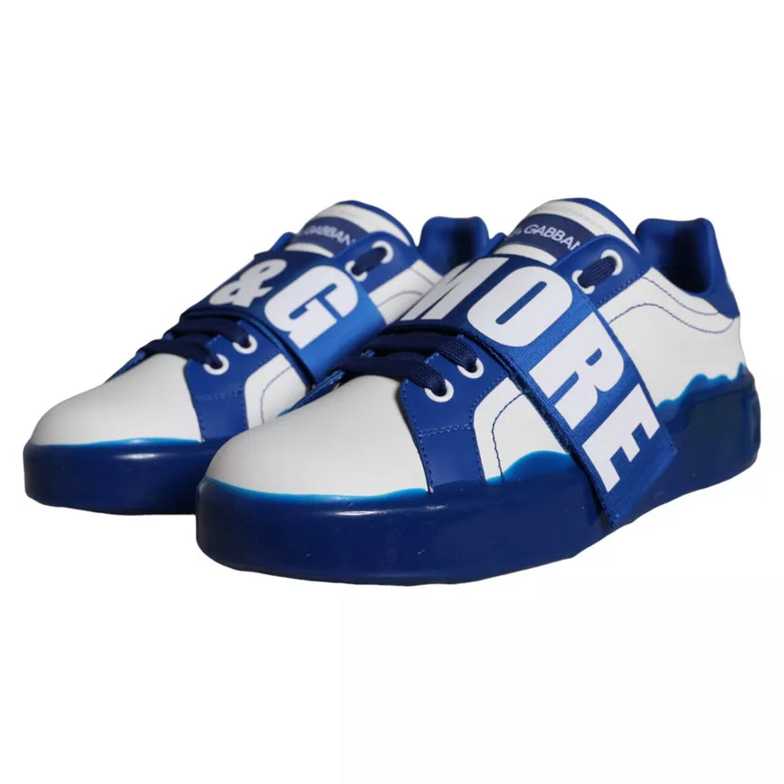 Dolce & Gabbana Amore Print Sneakers In Blue Leather