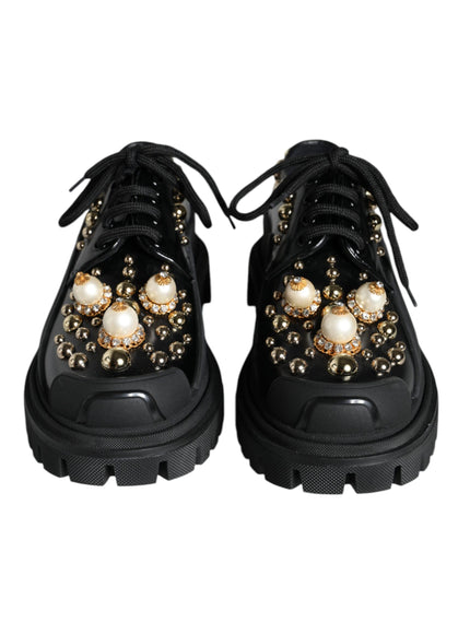 Dolce & Gabbana Black Leather Trekking Derby Embellished Shoes