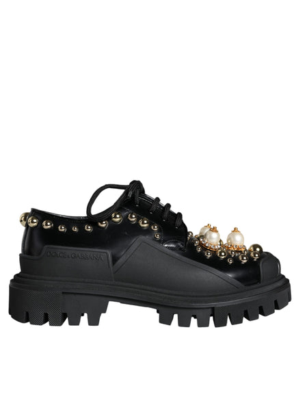 Dolce & Gabbana Black Leather Trekking Derby Embellished Shoes