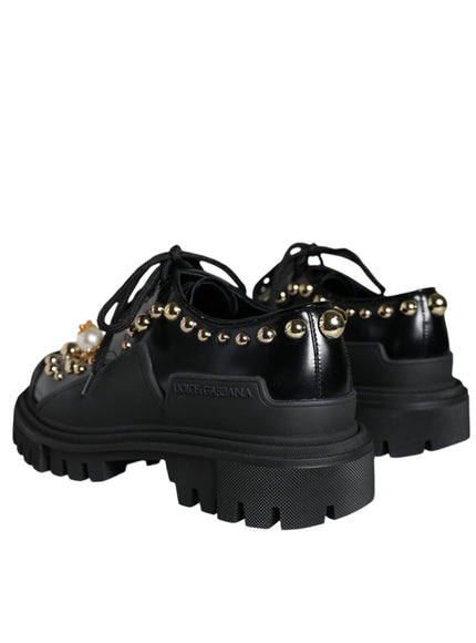 Dolce & Gabbana Black Leather Trekking Derby Embellished Shoes