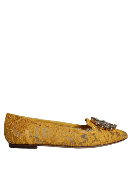 Dolce & Gabbana Lace Crystal Ballet Flats In Mustard Yellow