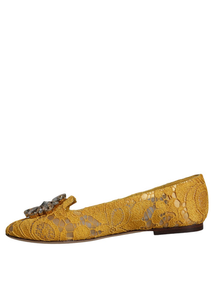 Dolce & Gabbana Lace Crystal Ballet Flats In Mustard Yellow