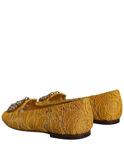 Dolce & Gabbana Lace Crystal Ballet Flats In Mustard Yellow