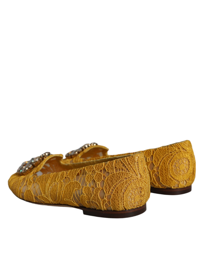 Dolce & Gabbana Lace Crystal Ballet Flats In Mustard Yellow