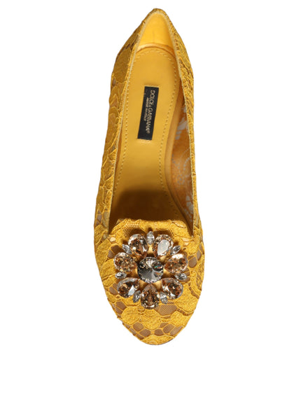 Dolce & Gabbana Lace Crystal Ballet Flats In Mustard Yellow