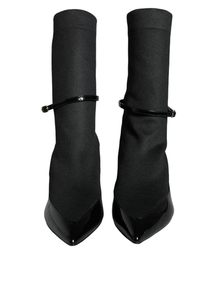 Dolce & Gabbana Stretch-Sock Black Leather Stiletto Booties