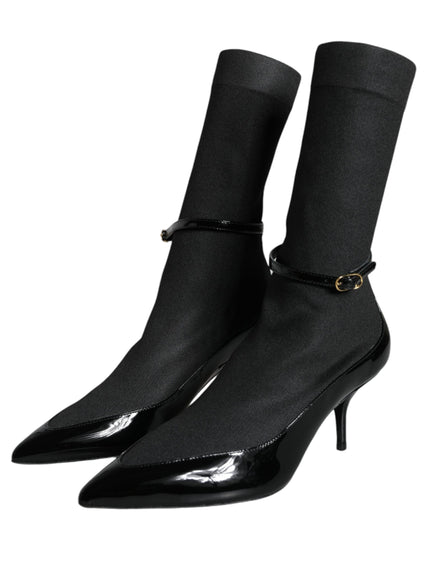 Dolce & Gabbana Stretch-Sock Black Leather Stiletto Booties