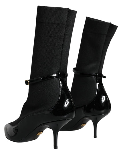 Dolce & Gabbana Stretch-Sock Black Leather Stiletto Booties