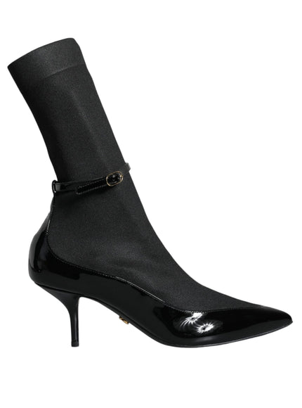 Dolce & Gabbana Stretch-Sock Black Leather Stiletto Booties