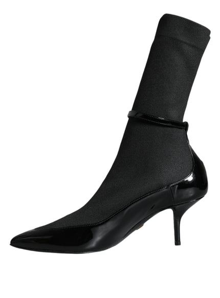 Dolce & Gabbana Stretch-Sock Black Leather Stiletto Booties