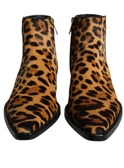 Dolce & Gabbana Leopard Calf Fur Ankle Boots