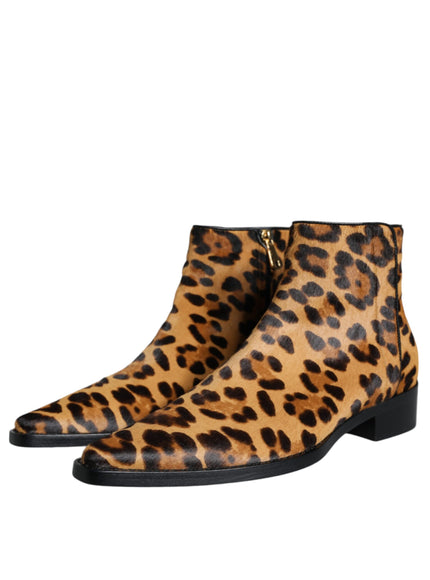 Dolce & Gabbana Leopard Calf Fur Ankle Boots