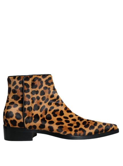 Dolce & Gabbana Leopard Calf Fur Ankle Boots