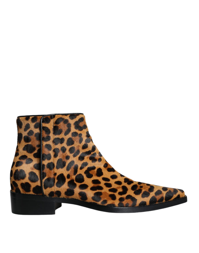 Dolce & Gabbana Leopard Calf Fur Ankle Boots