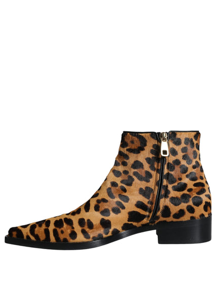 Dolce & Gabbana Leopard Calf Fur Ankle Boots