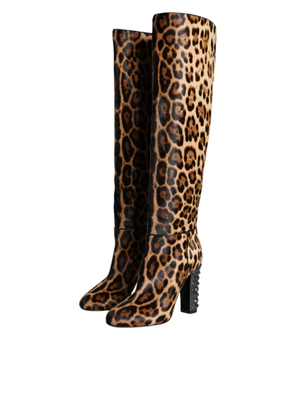 Dolce & Gabbana Beige Leopard Knee High Boots