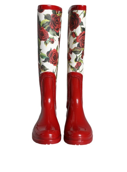 Dolce & Gabbana Knee High Rain Boots In Floral Red