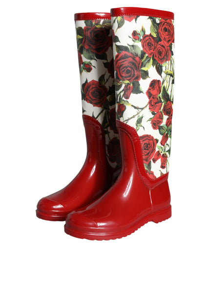 Dolce & Gabbana Knee High Rain Boots In Floral Red