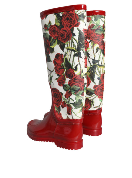 Dolce & Gabbana Knee High Rain Boots In Floral Red