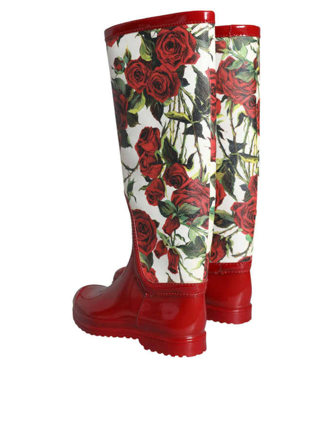 Dolce & Gabbana Knee High Rain Boots In Floral Red