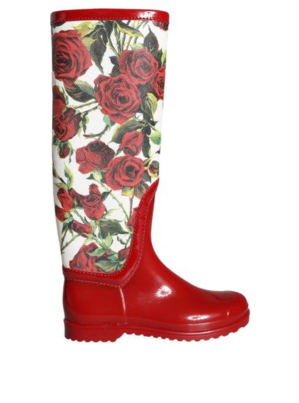 Dolce & Gabbana Knee High Rain Boots In Floral Red