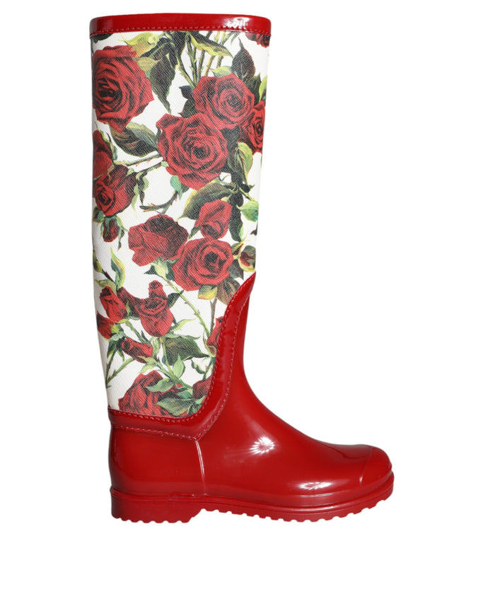 Dolce & Gabbana Knee High Rain Boots In Floral Red