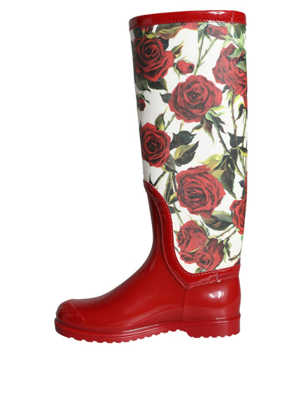 Dolce & Gabbana Knee High Rain Boots In Floral Red