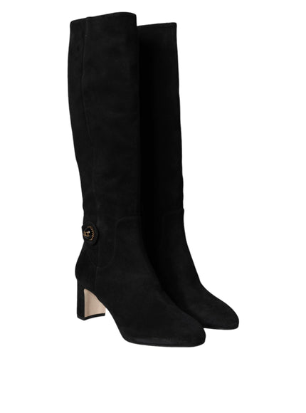 Dolce & Gabbana Suede Leather Logo Knee High Boots