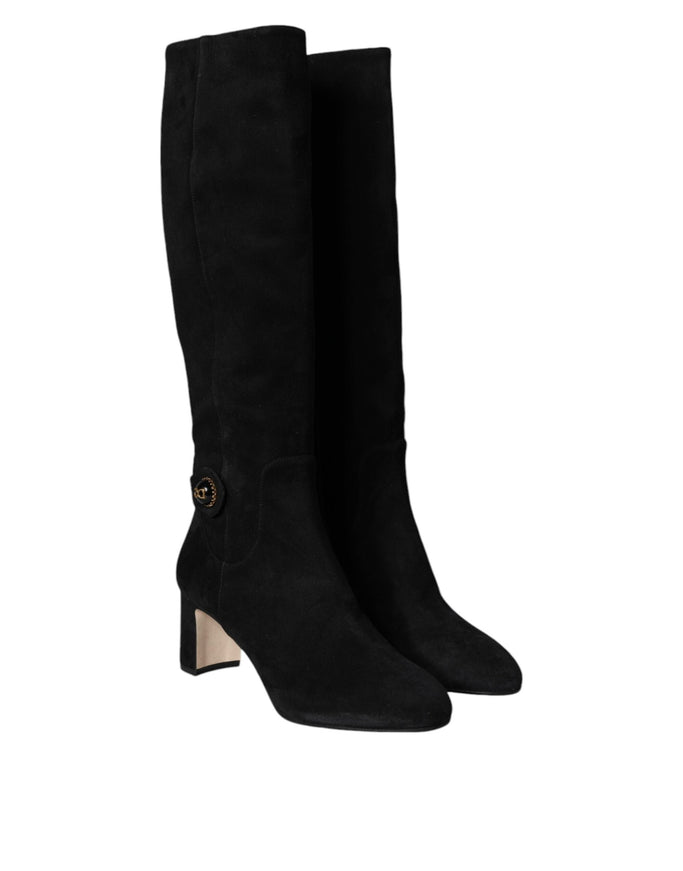 Dolce & Gabbana Suede Leather Logo Knee High Boots