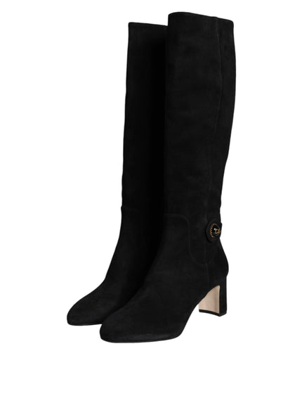 Dolce & Gabbana Suede Leather Logo Knee High Boots