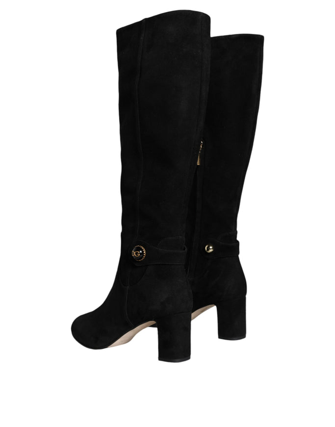 Dolce & Gabbana Suede Leather Logo Knee High Boots