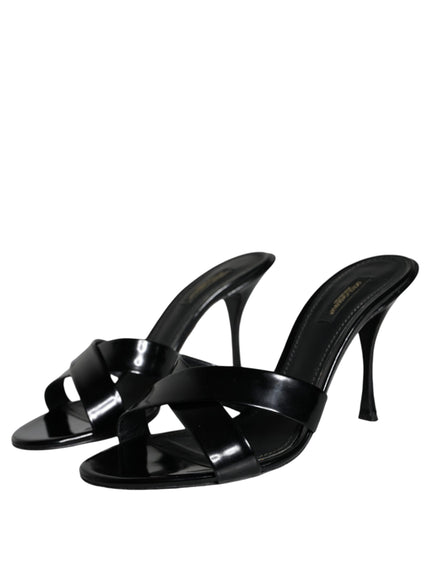 Dolce & Gabbana Black Leather Criss Cross Slide Sandals