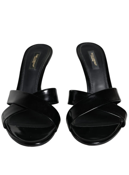 Dolce & Gabbana Black Leather Criss Cross Slide Sandals