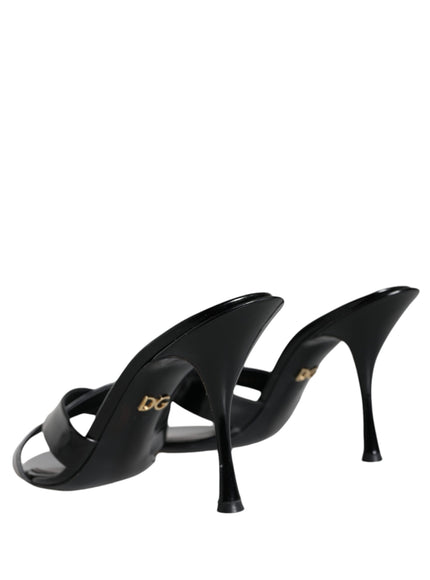 Dolce & Gabbana Black Leather Criss Cross Slide Sandals