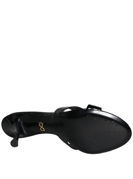 Dolce & Gabbana Black Leather Criss Cross Slide Sandals