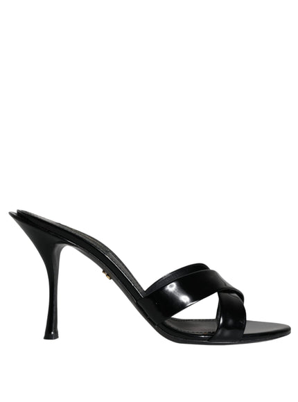 Dolce & Gabbana Black Leather Criss Cross Slide Sandals