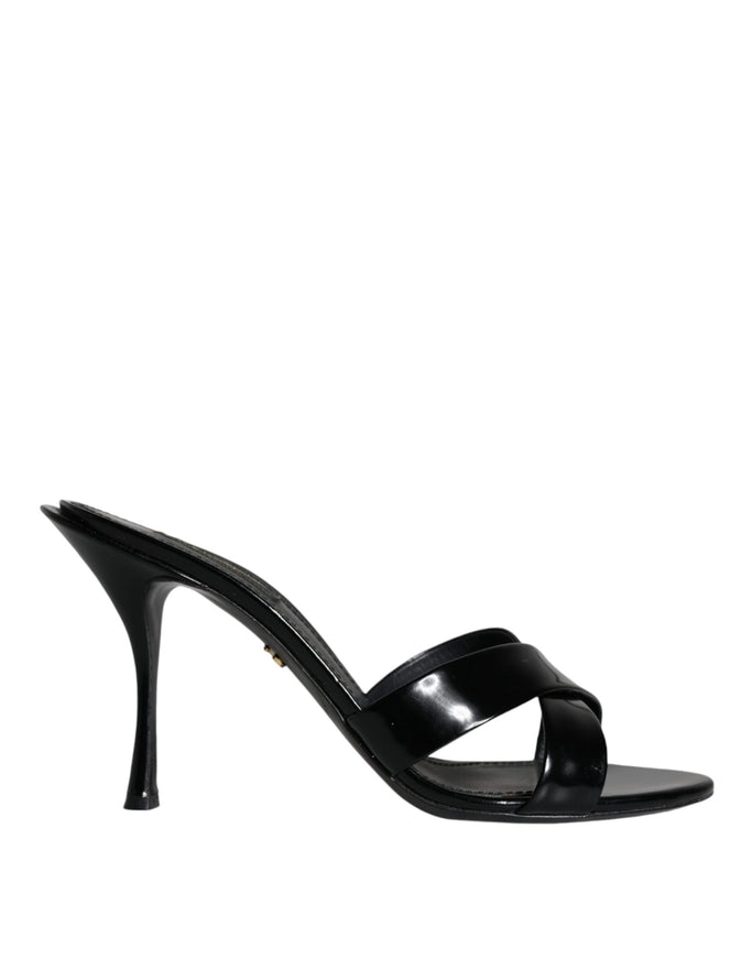 Dolce & Gabbana Black Leather Criss Cross Slide Sandals