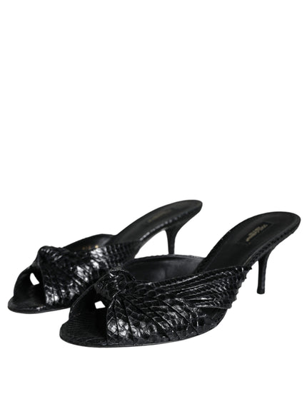 Dolce & Gabbana Black Python Leather Sandals