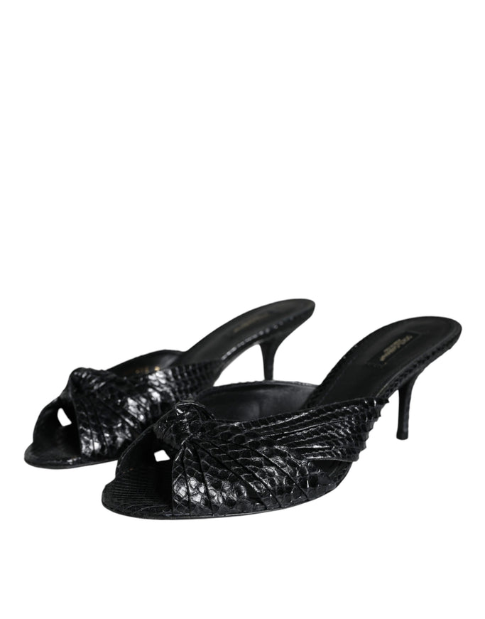 Dolce & Gabbana Black Python Leather Sandals