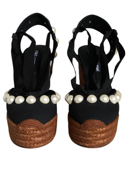 Dolce & Gabbana Black Pearl-Detail Wedge Sandals