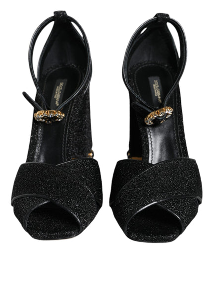 Dolce & Gabbana Black Crystal Ankle Strap Sandals