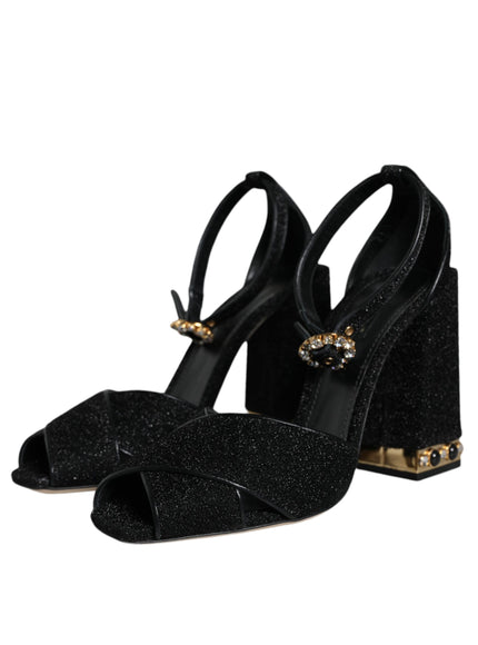 Dolce & Gabbana Black Crystal Ankle Strap Sandals