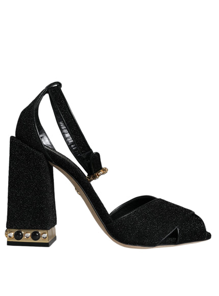 Dolce & Gabbana Black Crystal Ankle Strap Sandals