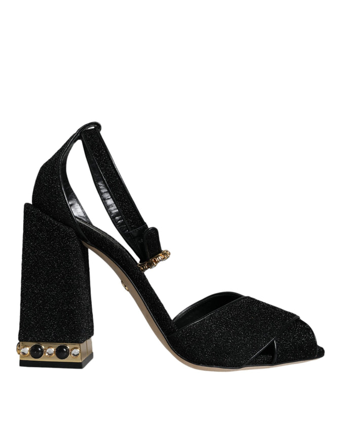 Dolce & Gabbana Black Crystal Ankle Strap Sandals