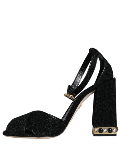 Dolce & Gabbana Black Crystal Ankle Strap Sandals