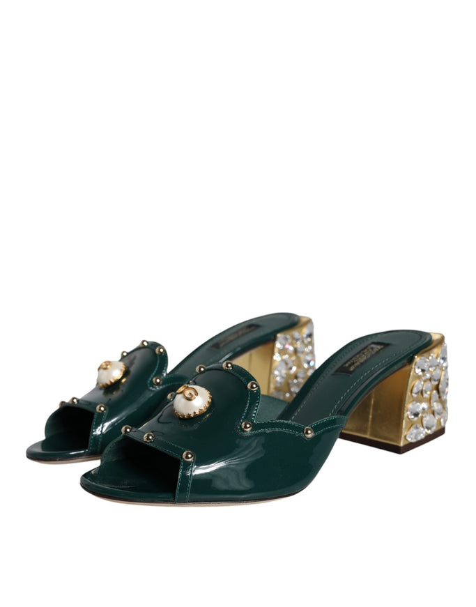 Dolce & Gabbana Crystal Leather Slip-on Sandals