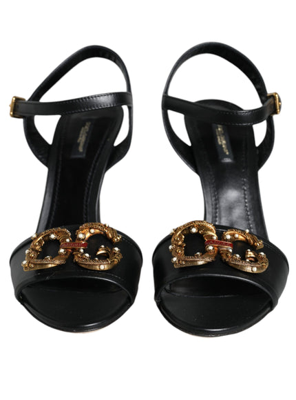 Dolce & Gabbana DG Amore Leather Sandals In Black